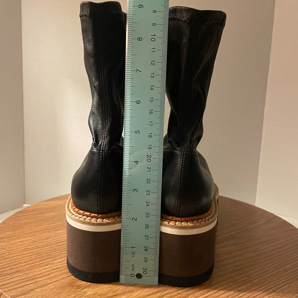 Robert Clergerie Britt Stretched Black Leather Rubber Wedged Boot Retro- 10 - Picture 5 of 10